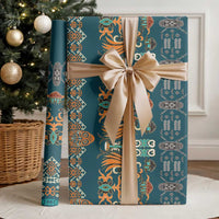 Dark Cyan Blue Batik Papua-inspired Pattern Wrapping Paper LT9 - Polynesian Pride
