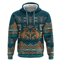 Dark Cyan Blue Batik Papua-inspired Pattern Zip Hoodie - Polynesian Pride