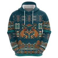 Dark Cyan Blue Batik Papua-inspired Pattern Zip Hoodie - Polynesian Pride