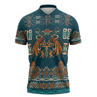 Dark Cyan Blue Batik Papua-inspired Pattern Zipper Polo Shirt LT9 Blue - Polynesian Pride