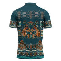 Dark Cyan Blue Batik Papua-inspired Pattern Zipper Polo Shirt LT9 - Polynesian Pride