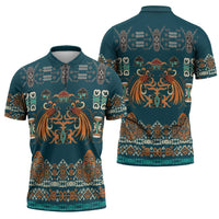 Dark Cyan Blue Batik Papua-inspired Pattern Zipper Polo Shirt LT9 - Polynesian Pride