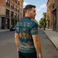 Dark Cyan Blue Batik Papua-inspired Pattern Zipper Polo Shirt LT9 - Polynesian Pride