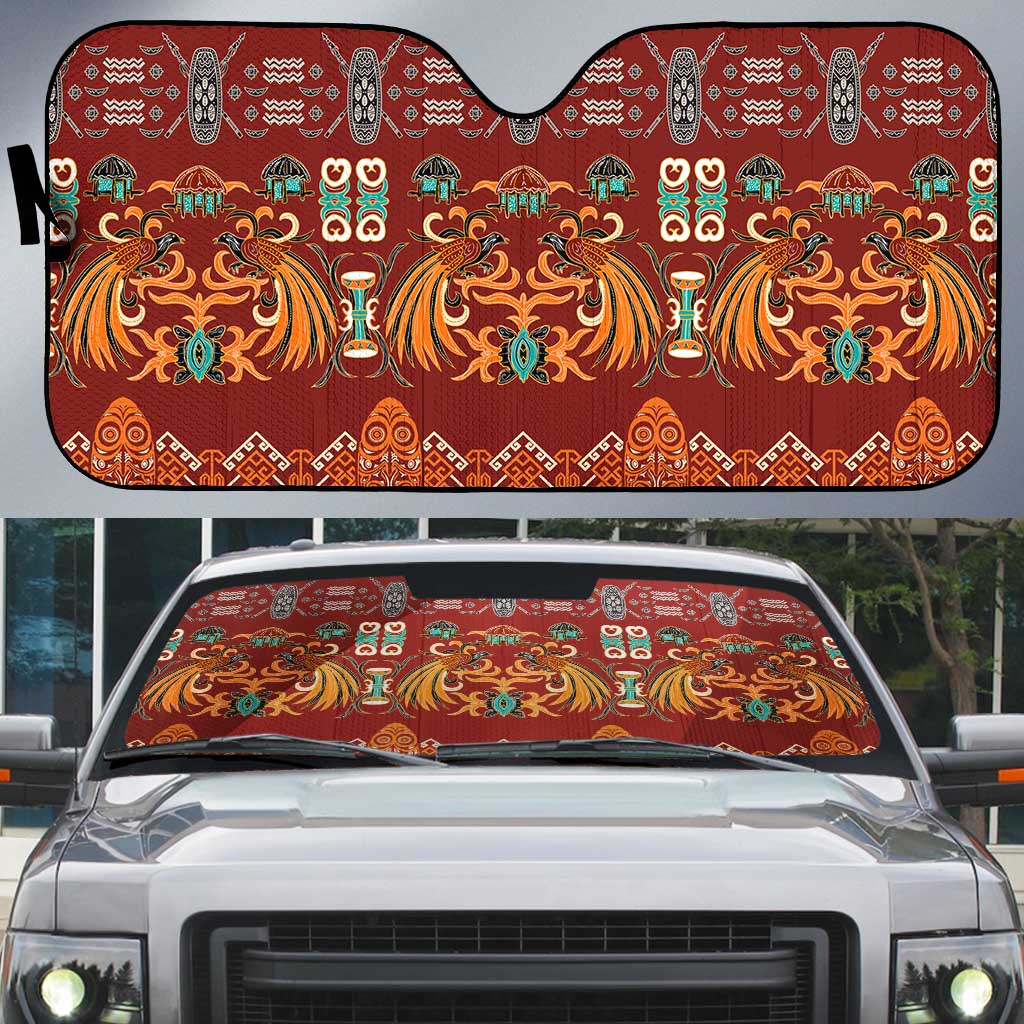 Oxblood Batik Papua-inspired Pattern Auto Sun Shade - Polynesian Pride