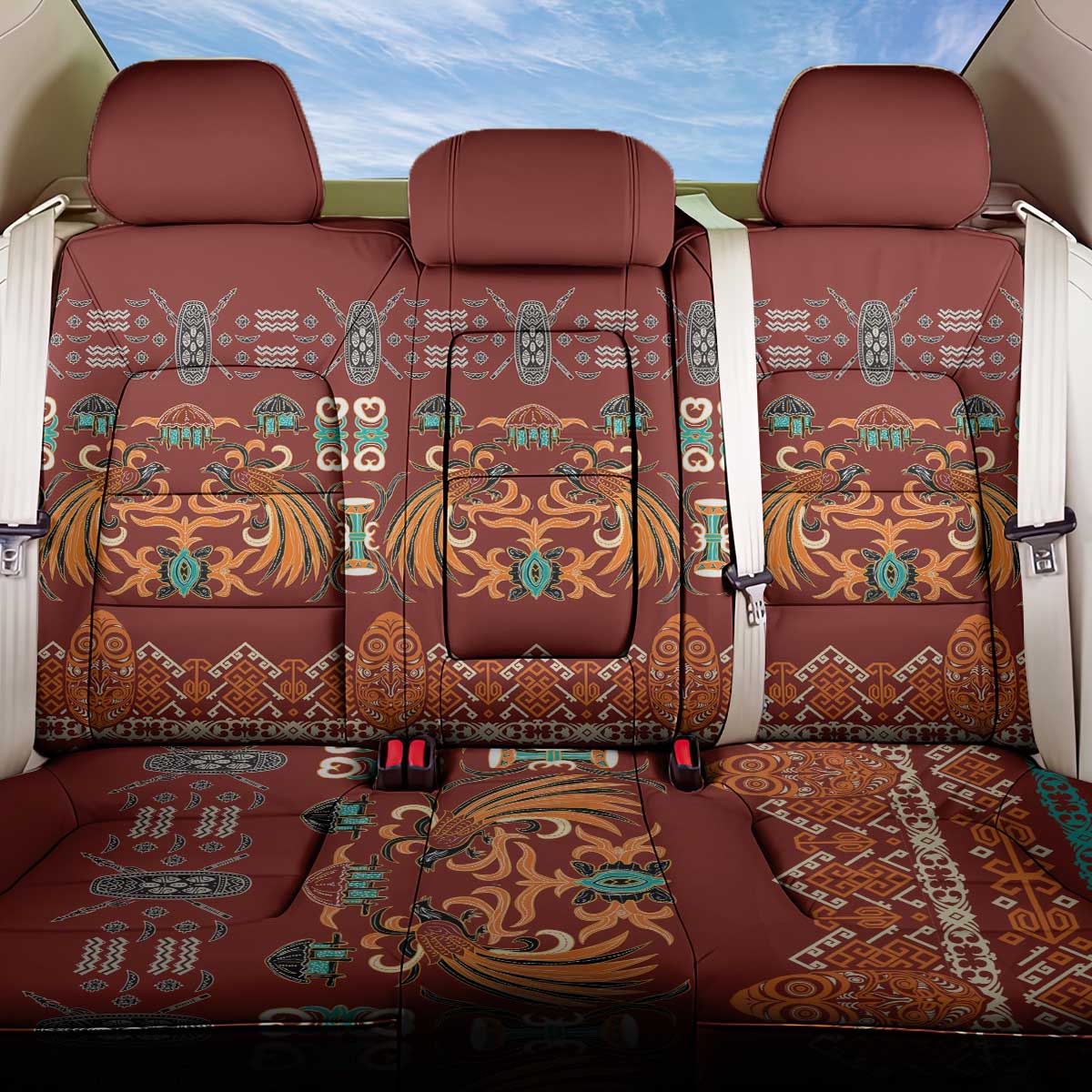 Oxblood Batik Papua-inspired Pattern Back Car Seat Cover - Polynesian Pride
