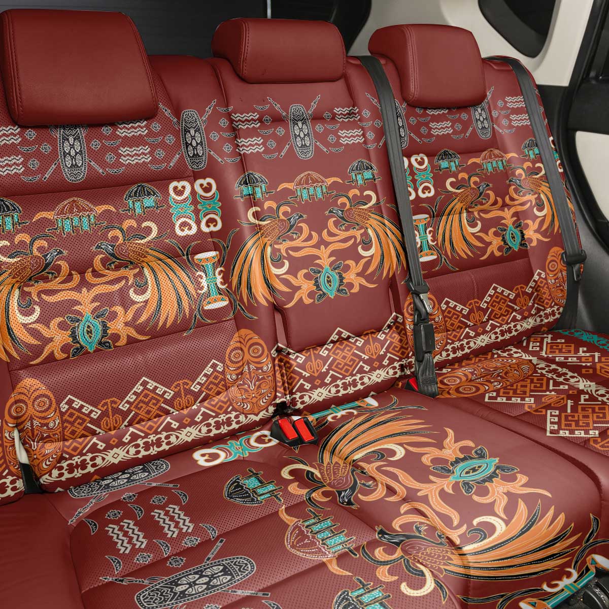 Oxblood Batik Papua-inspired Pattern Back Car Seat Cover - Polynesian Pride