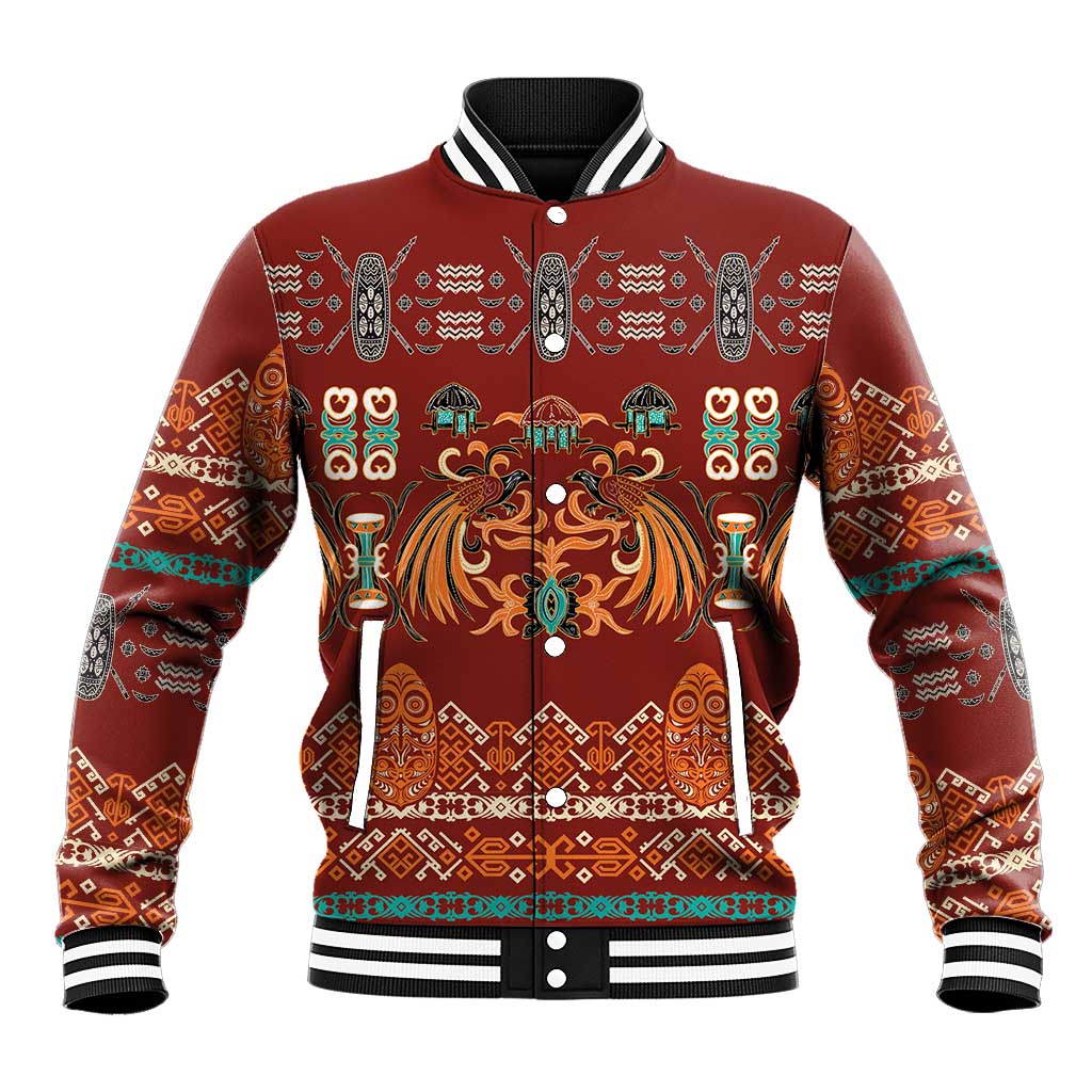 Oxblood Batik Papua-inspired Pattern Baseball Jacket - Polynesian Pride