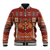 Oxblood Batik Papua-inspired Pattern Baseball Jacket - Polynesian Pride