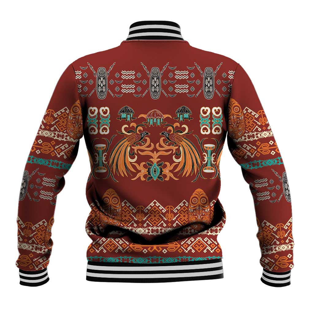 Oxblood Batik Papua-inspired Pattern Baseball Jacket - Polynesian Pride