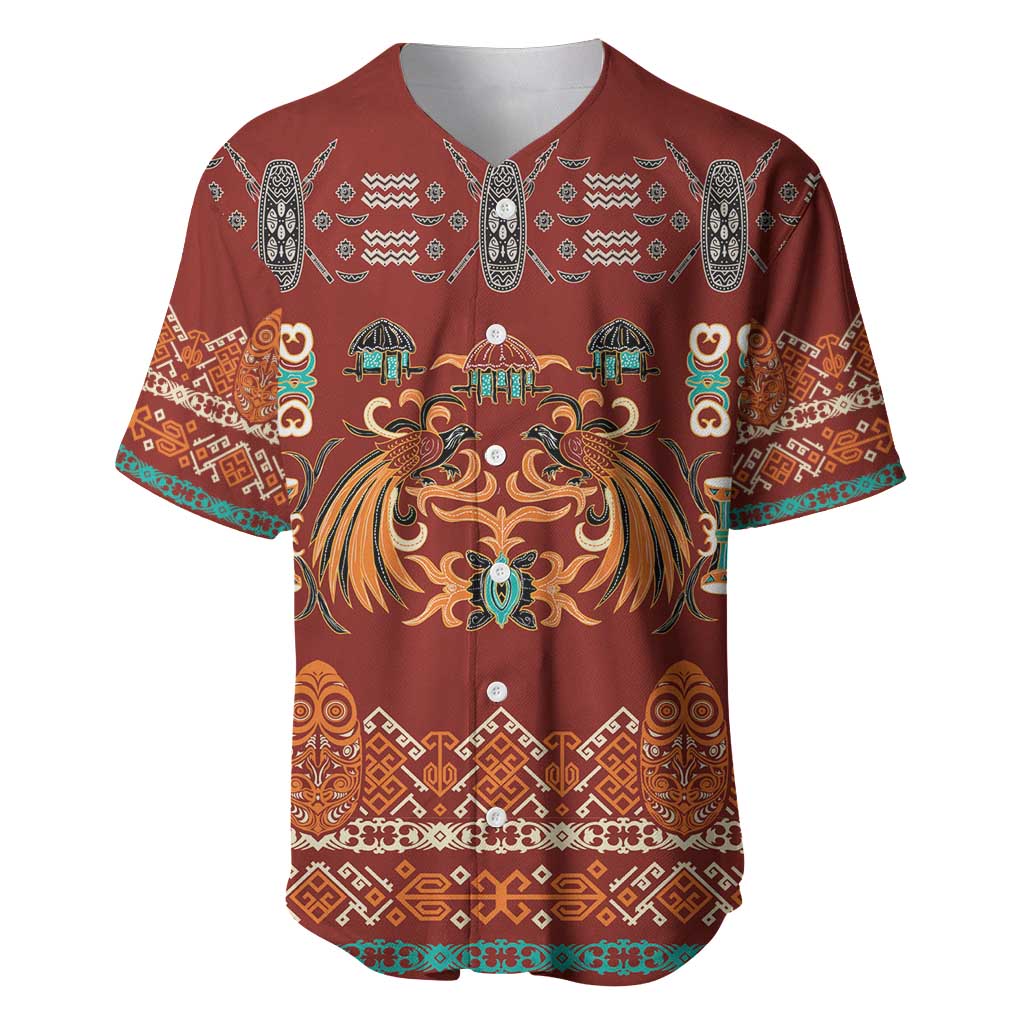 Oxblood Batik Papua-inspired Pattern Baseball Jersey - Polynesian Pride