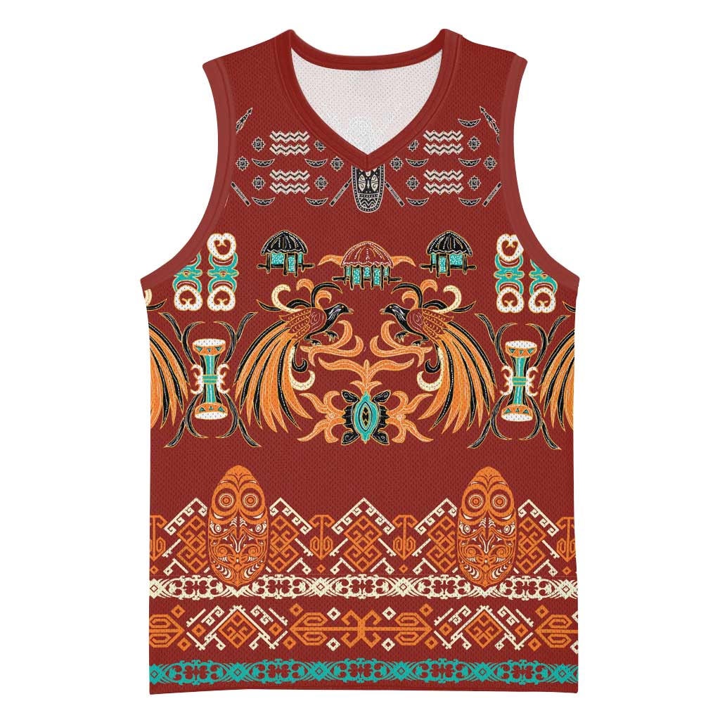 Oxblood Batik Papua-inspired Pattern Basketball Jersey - Polynesian Pride