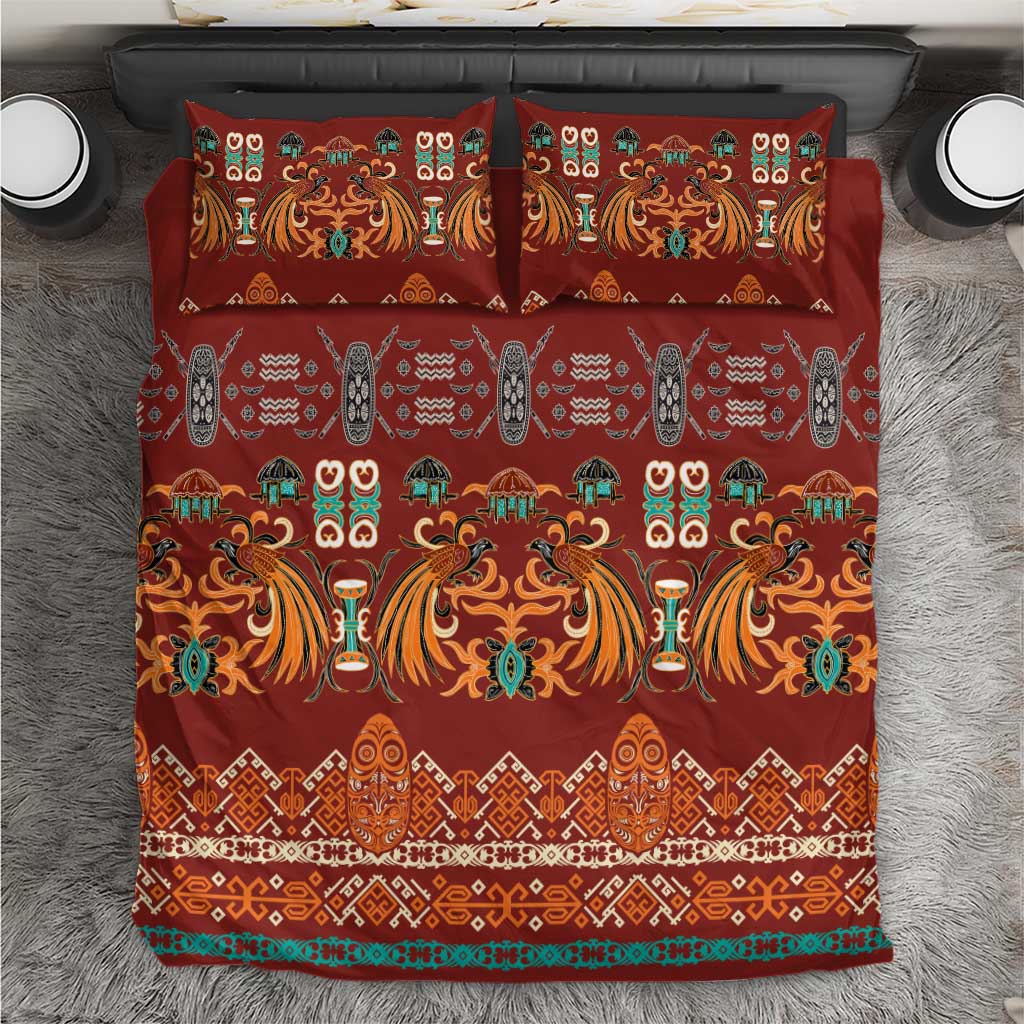 Oxblood Batik Papua-inspired Pattern Bedding Set LT9 Red - Polynesian Pride