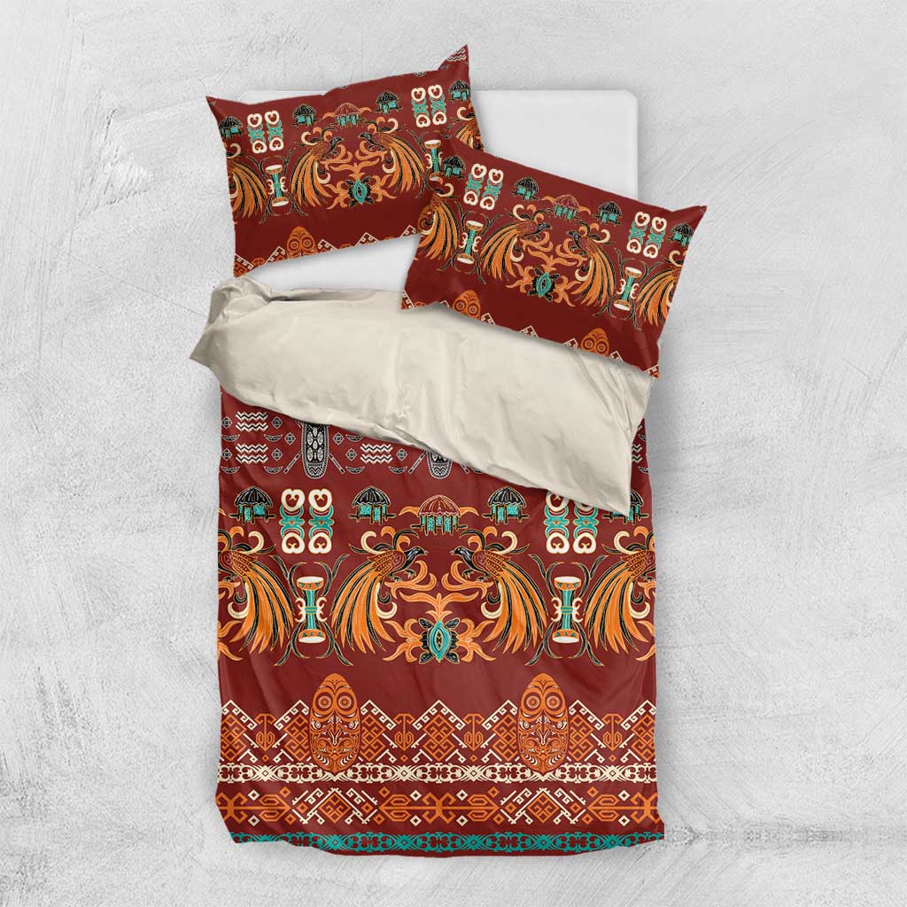 Oxblood Batik Papua-inspired Pattern Bedding Set LT9 US Twin 172cm x 218cm Red - Polynesian Pride