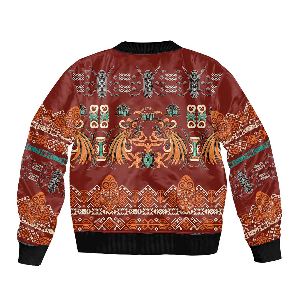 Oxblood Batik Papua-inspired Pattern Bomber Jacket LT9 - Polynesian Pride