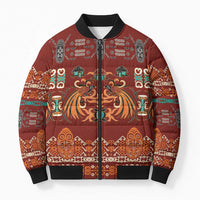Oxblood Batik Papua-inspired Pattern Bomber Puffer Jacket - Polynesian Pride