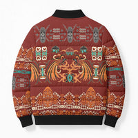 Oxblood Batik Papua-inspired Pattern Bomber Puffer Jacket - Polynesian Pride