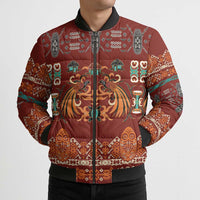 Oxblood Batik Papua-inspired Pattern Bomber Puffer Jacket - Polynesian Pride