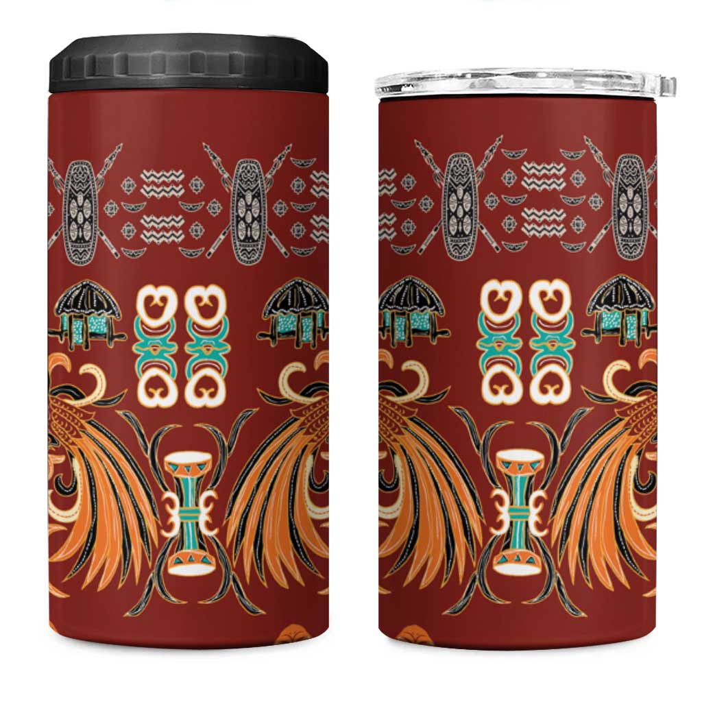Oxblood Batik Papua-inspired Pattern 4 in 1 Can Cooler Tumbler - Polynesian Pride