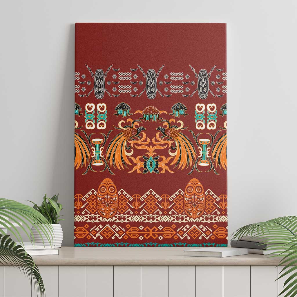 Oxblood Batik Papua-inspired Pattern Canvas Wall Art - Polynesian Pride