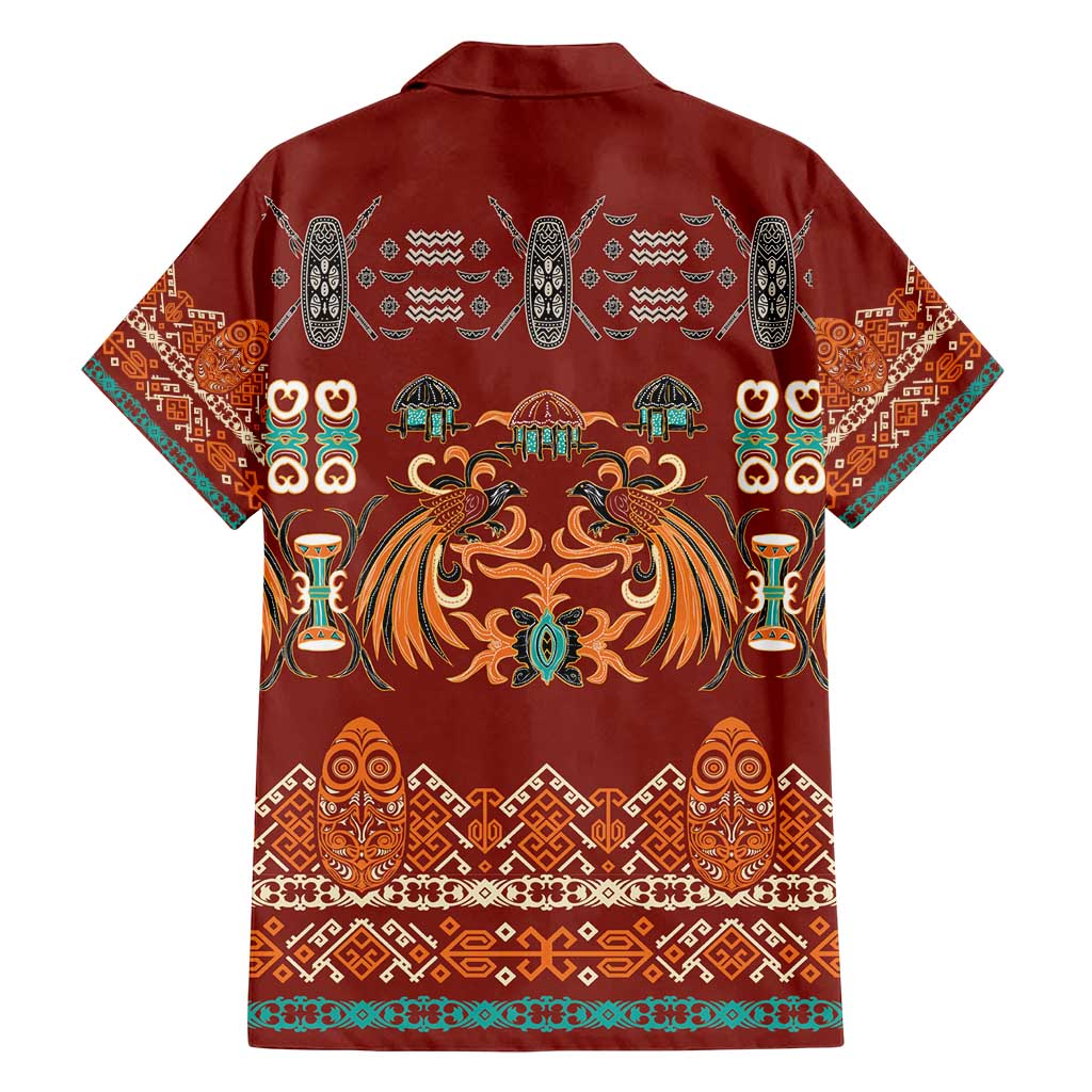 Oxblood Batik Papua-inspired Pattern Family Matching Long Sleeve Bodycon Dress and Hawaiian Shirt - Polynesian Pride