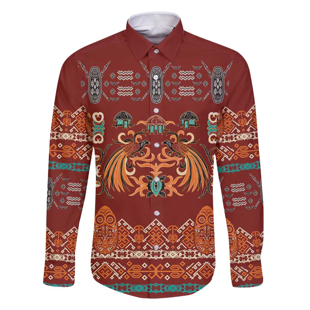 Oxblood Batik Papua-inspired Pattern Family Matching Mermaid Dress and Hawaiian Shirt - Polynesian Pride