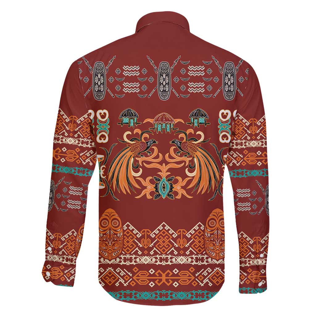 Oxblood Batik Papua-inspired Pattern Family Matching Off Shoulder Short Dress and Hawaiian Shirt - Polynesian Pride