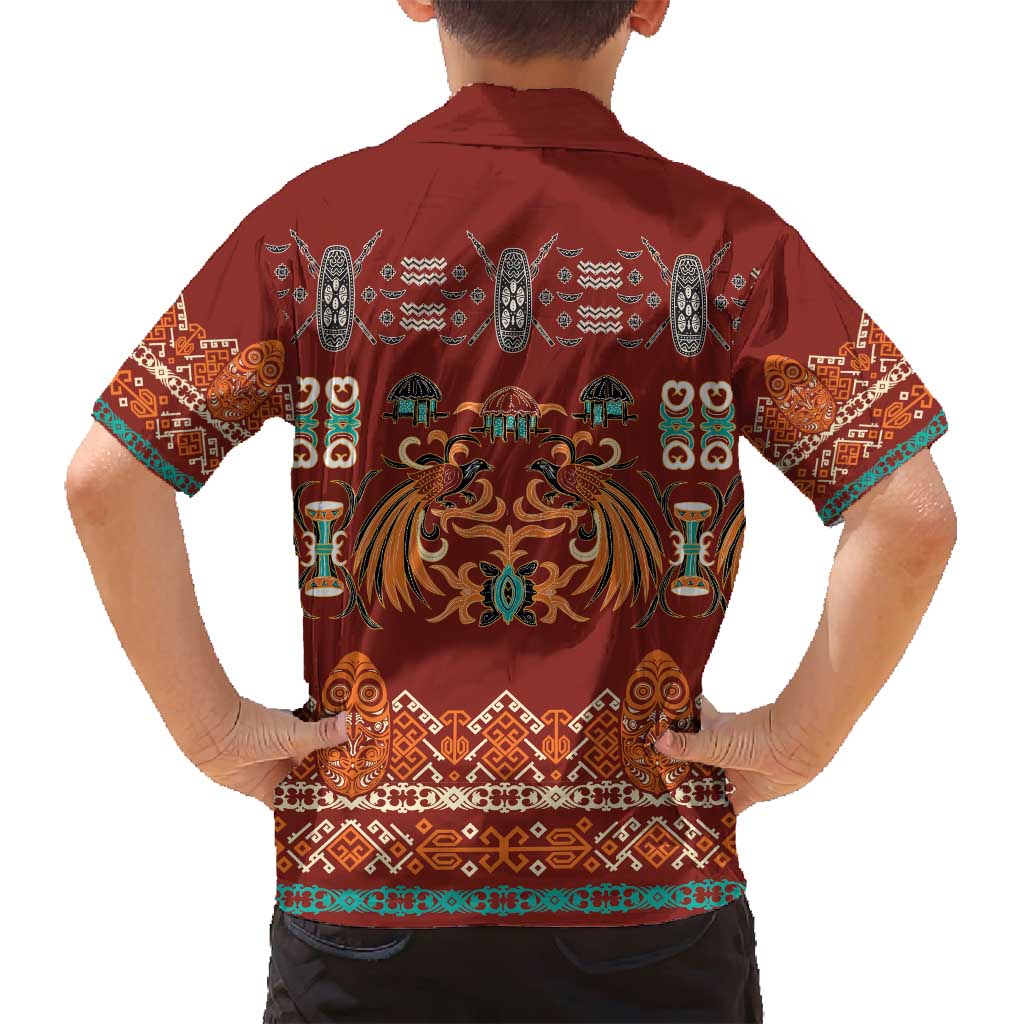 Oxblood Batik Papua-inspired Pattern Family Matching Puletasi and Hawaiian Shirt - Polynesian Pride