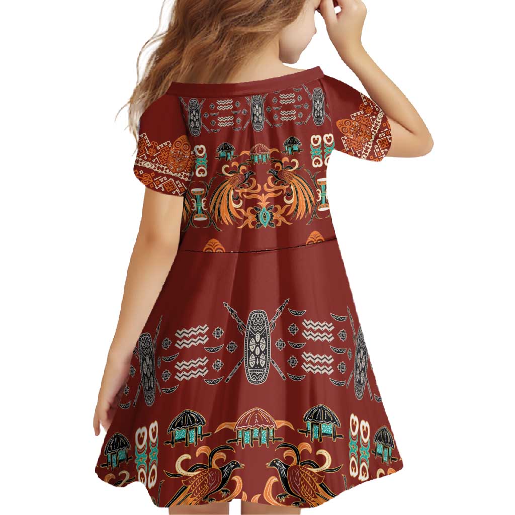 Oxblood Batik Papua-inspired Pattern Family Matching Short Sleeve Bodycon Dress and Hawaiian Shirt - Polynesian Pride
