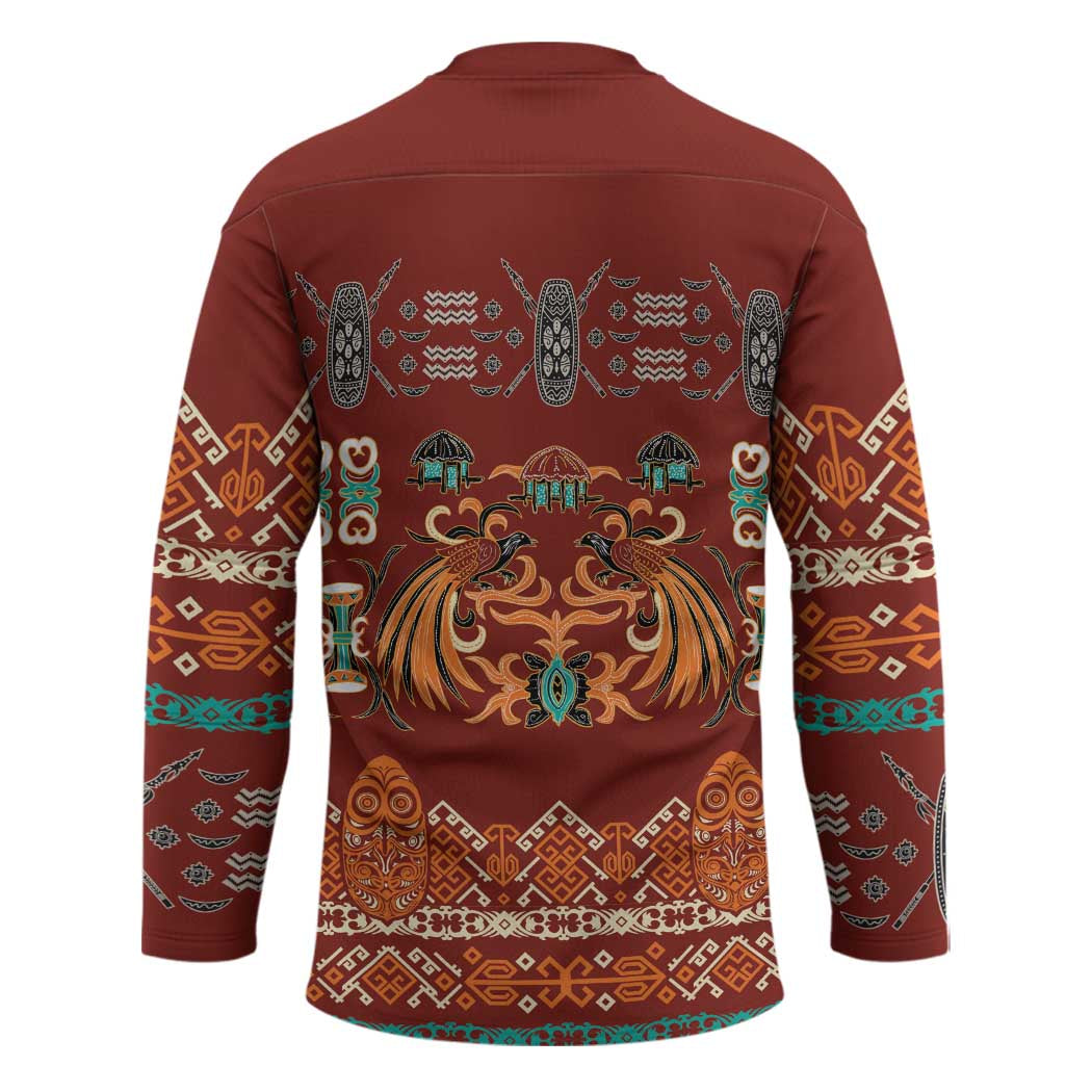Oxblood Batik Papua-inspired Pattern Hockey Jersey LT9 - Polynesian Pride