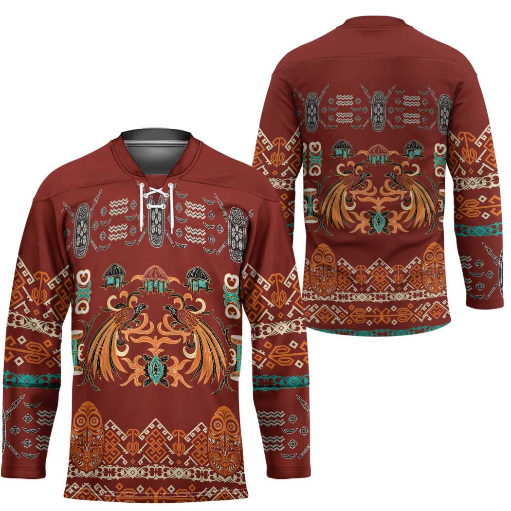 Oxblood Batik Papua-inspired Pattern Hockey Jersey LT9 - Polynesian Pride