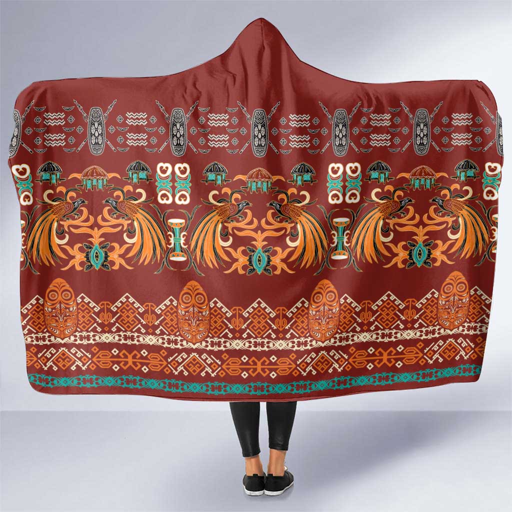 Oxblood Batik Papua-inspired Pattern Hooded Blanket - Polynesian Pride
