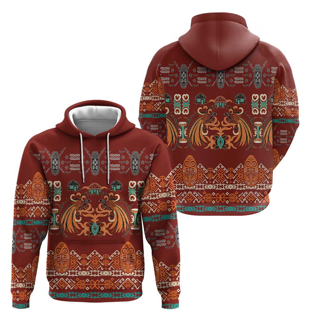 Oxblood Batik Papua-inspired Pattern Hoodie - Polynesian Pride