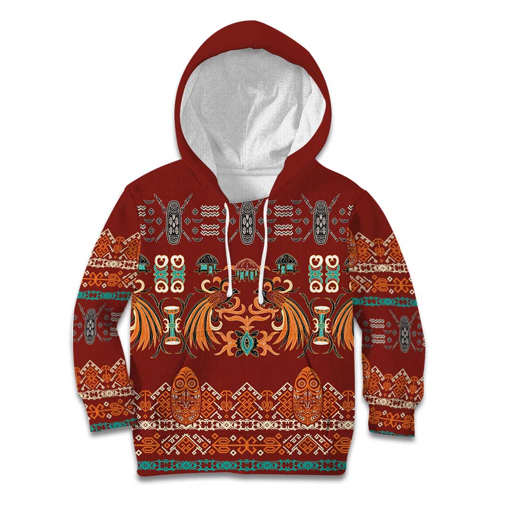 Oxblood Batik Papua-inspired Pattern Kid Hoodie - Polynesian Pride