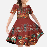 Oxblood Batik Papua-inspired Pattern Kid Short Sleeve Dress - Polynesian Pride