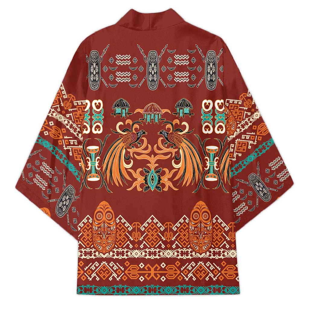 Oxblood Batik Papua-inspired Pattern Kimono LT9 - Polynesian Pride
