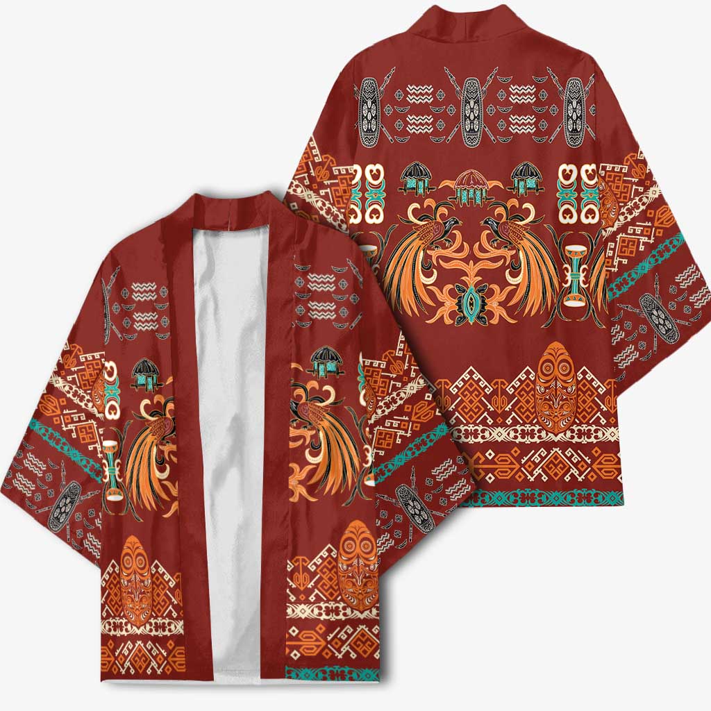 Oxblood Batik Papua-inspired Pattern Kimono LT9 - Polynesian Pride