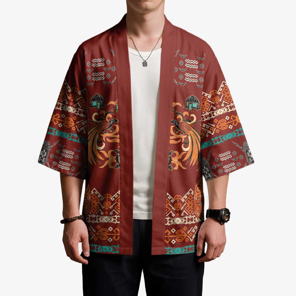 Oxblood Batik Papua-inspired Pattern Kimono LT9 - Polynesian Pride