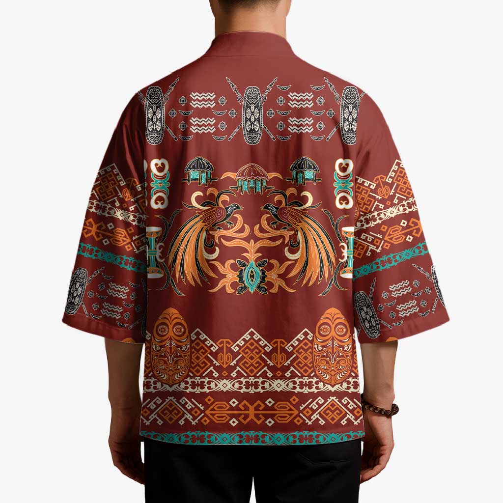Oxblood Batik Papua-inspired Pattern Kimono LT9 - Polynesian Pride