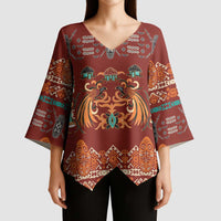 Oxblood Batik Papua-inspired Pattern Kimono Sleeve Blouse - Polynesian Pride