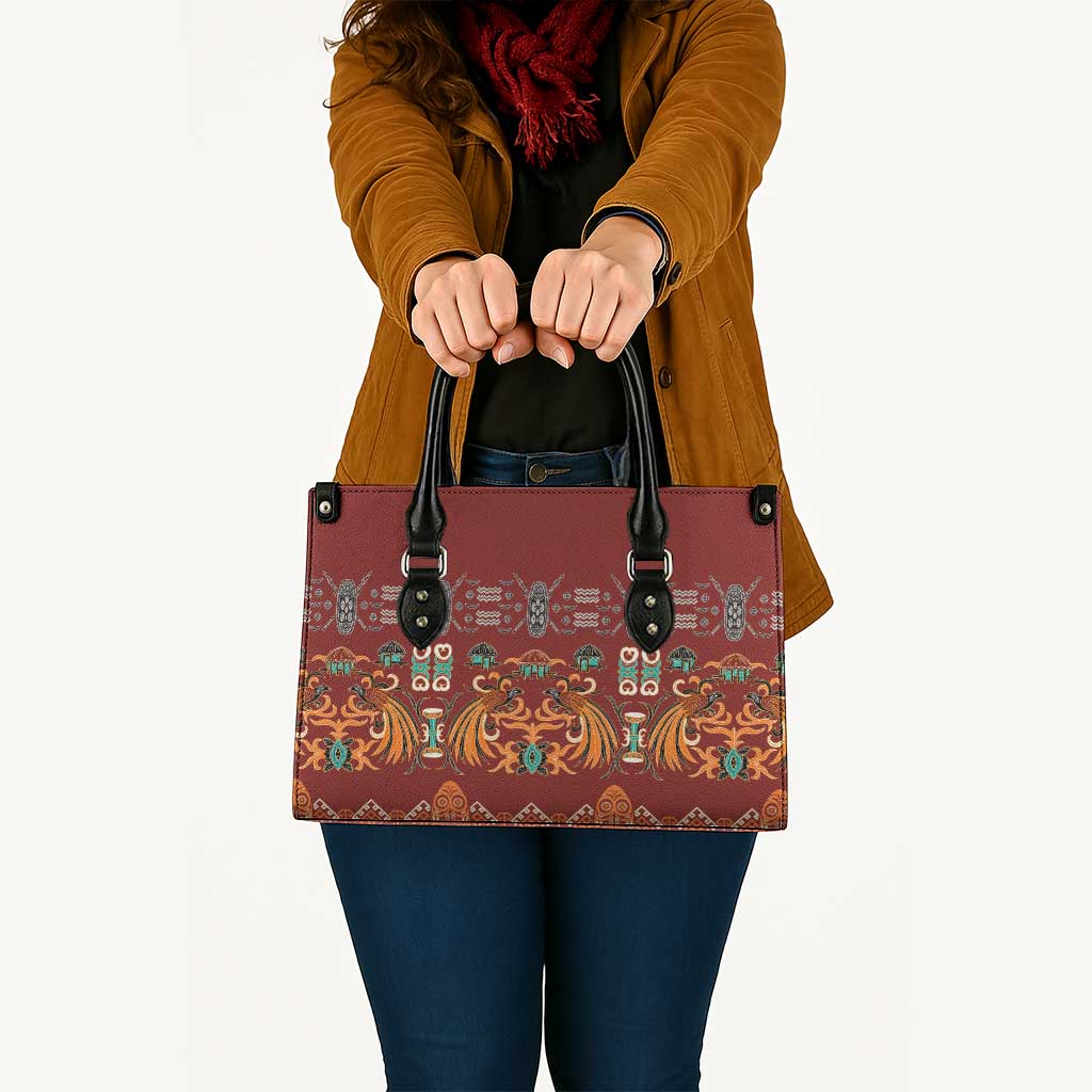 Oxblood Batik Papua-inspired Pattern Leather Bag - Polynesian Pride