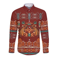 Oxblood Batik Papua-inspired Pattern Long Sleeve Button Shirt LT9 Unisex Red - Polynesian Pride