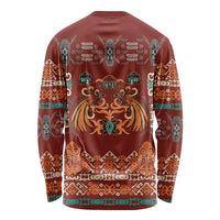 Oxblood Batik Papua-inspired Pattern Long Sleeve Shirt LT9 - Polynesian Pride