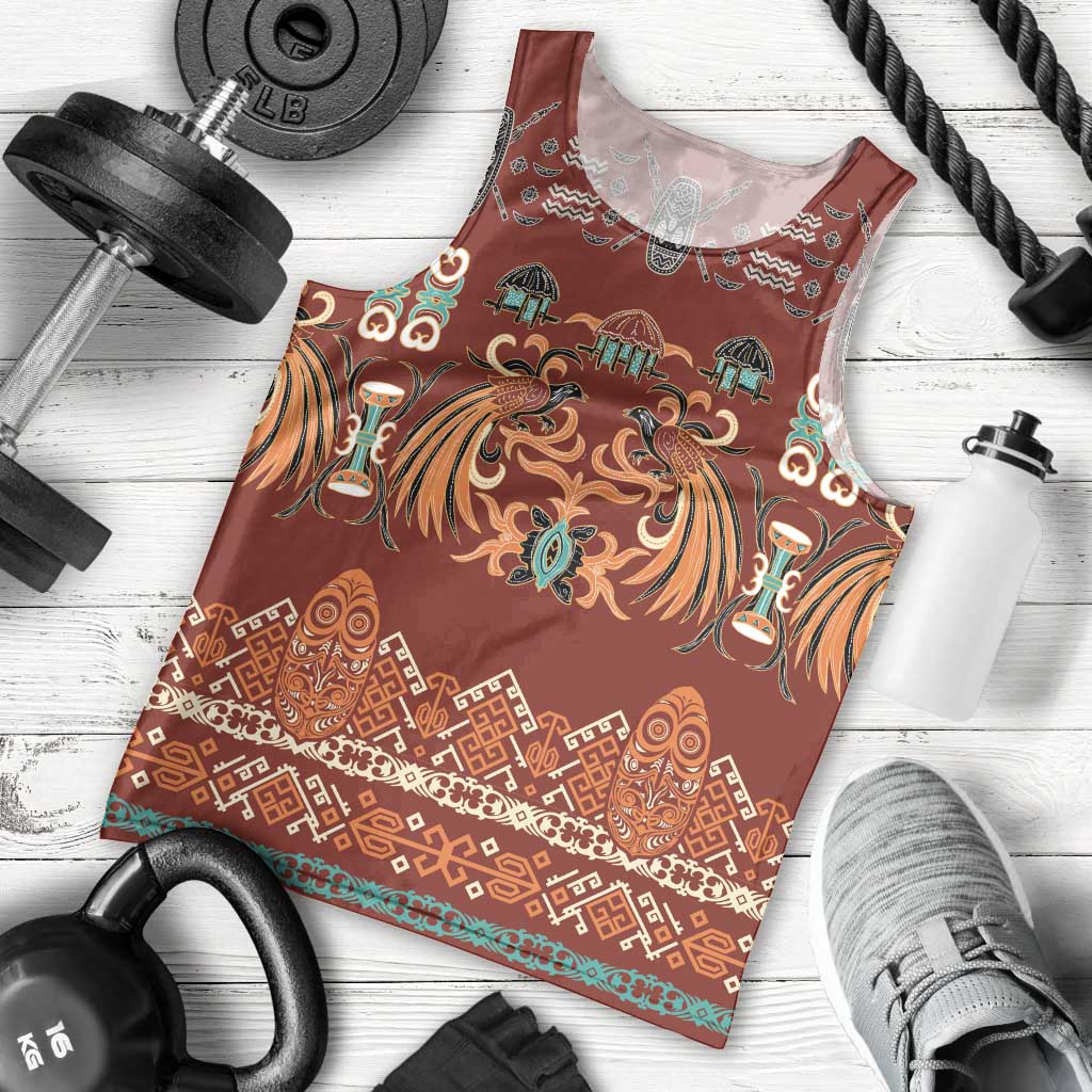 Oxblood Batik Papua-inspired Pattern Men Tank Top - Polynesian Pride