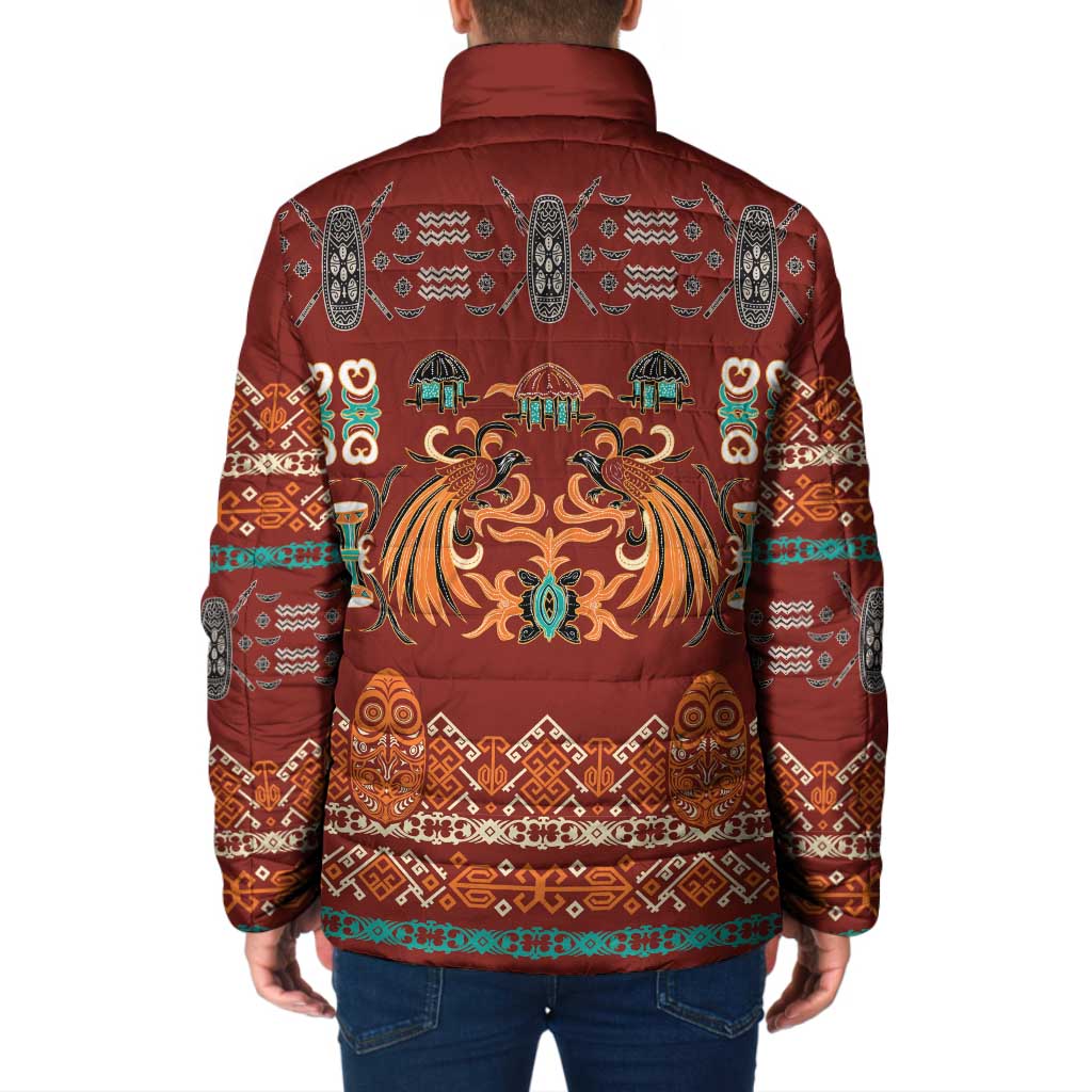 Oxblood Batik Papua-inspired Pattern Padded Jacket LT9 - Polynesian Pride