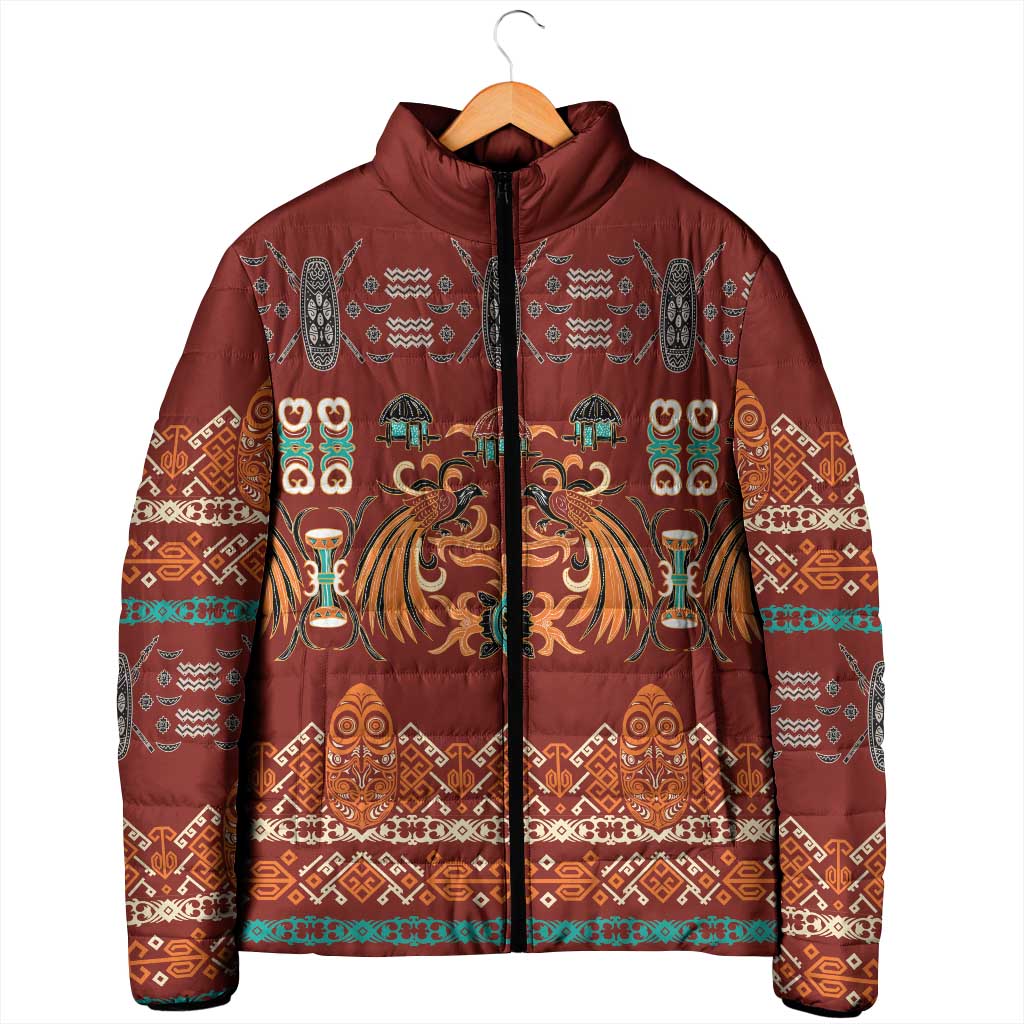 Oxblood Batik Papua-inspired Pattern Padded Jacket LT9 - Polynesian Pride