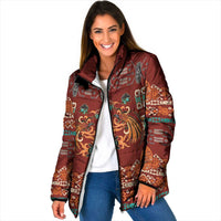 Oxblood Batik Papua-inspired Pattern Padded Jacket LT9 Women Red - Polynesian Pride