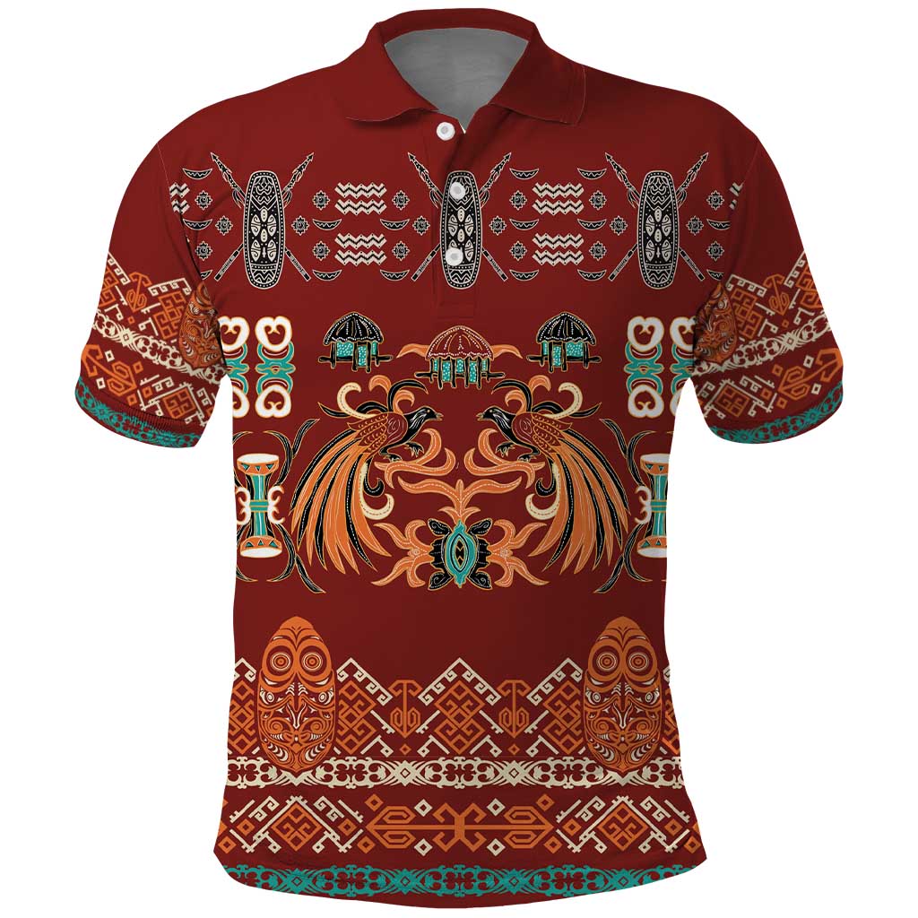 Oxblood Batik Papua-inspired Pattern Polo Shirt - Polynesian Pride