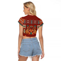 Oxblood Batik Papua-inspired Pattern Raglan Cropped T Shirt LT9 - Polynesian Pride