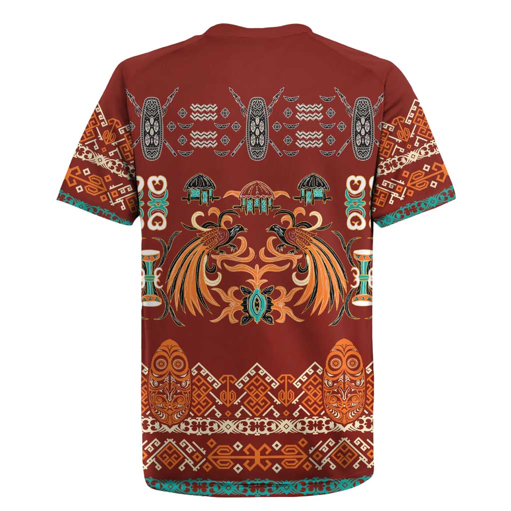 Oxblood Batik Papua-inspired Pattern Rugby Jersey - Polynesian Pride