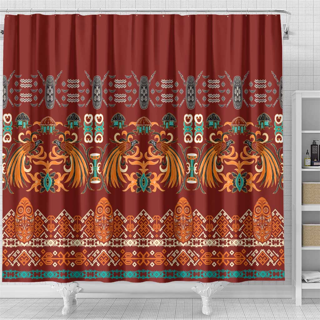 Oxblood Batik Papua-inspired Pattern Shower Curtain - Polynesian Pride